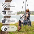 SUNCREAT Hammock Chair Hanging Macrame Swing with Hardware Kits, Max 330 Lbs, Handmade Knitted Mesh Rope Swing Chair for Indoor, Outdoor, Bedroom, Patio, Yard, Deck, Garden, Grey
