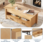 GarveeHome Coffee Table Lift Top, Convertible Coffee Table with Wooden Lift Tabletop, 2 Drawers and Hidden Compartment, Central Table with Storage for Living Room Home Office, Natural