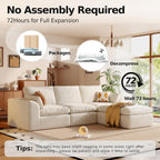 108'' Boneless Cloud couches for Livingroom,Sectional L-Shape Couch with Ottoman,3 Seater Convertible Modular Soft Sofa,White