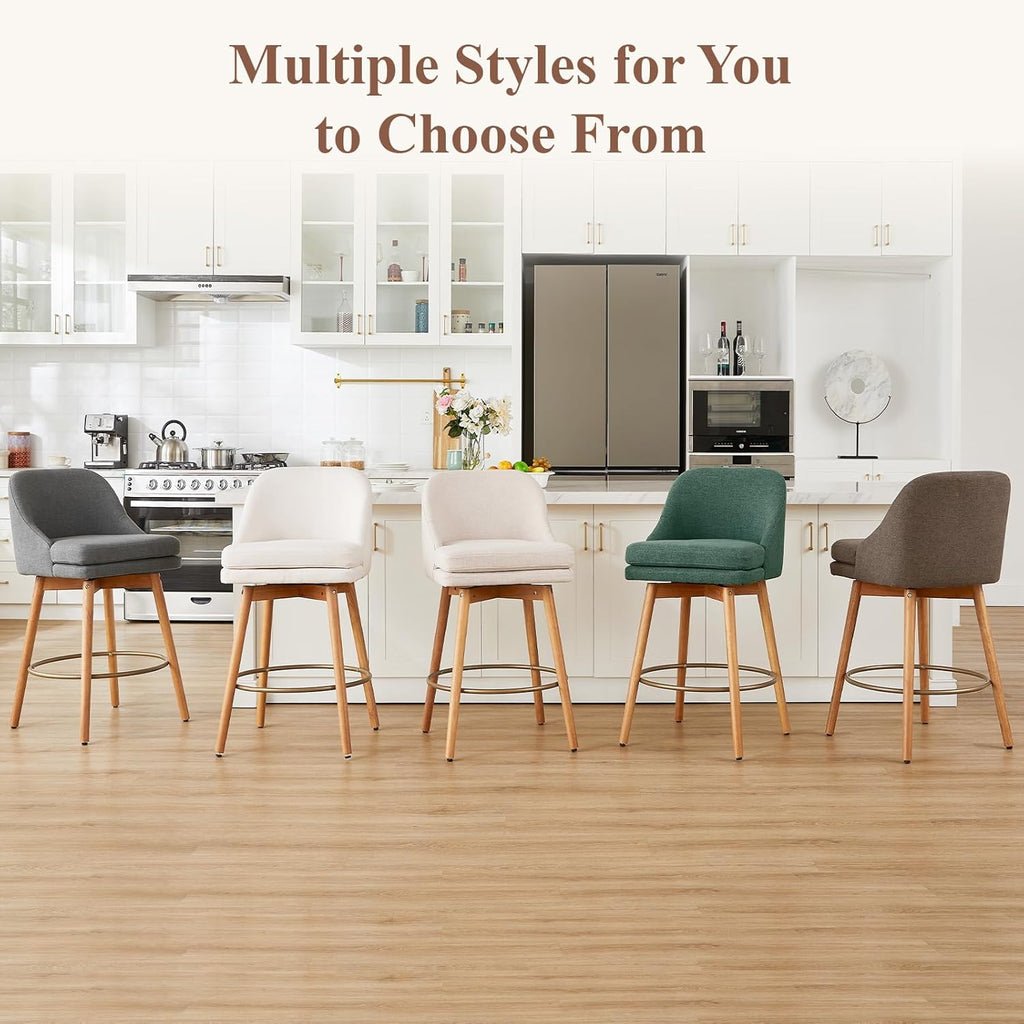 Modern Bar Stools Set of 2,Swivel Counter Height Bar Stools with Soft Upholstered Back,Thick Seat,Wooden Legs, 27" Counter Stools for Kitchen Island (Sand, 2 Pieces - 27" Counter Height)