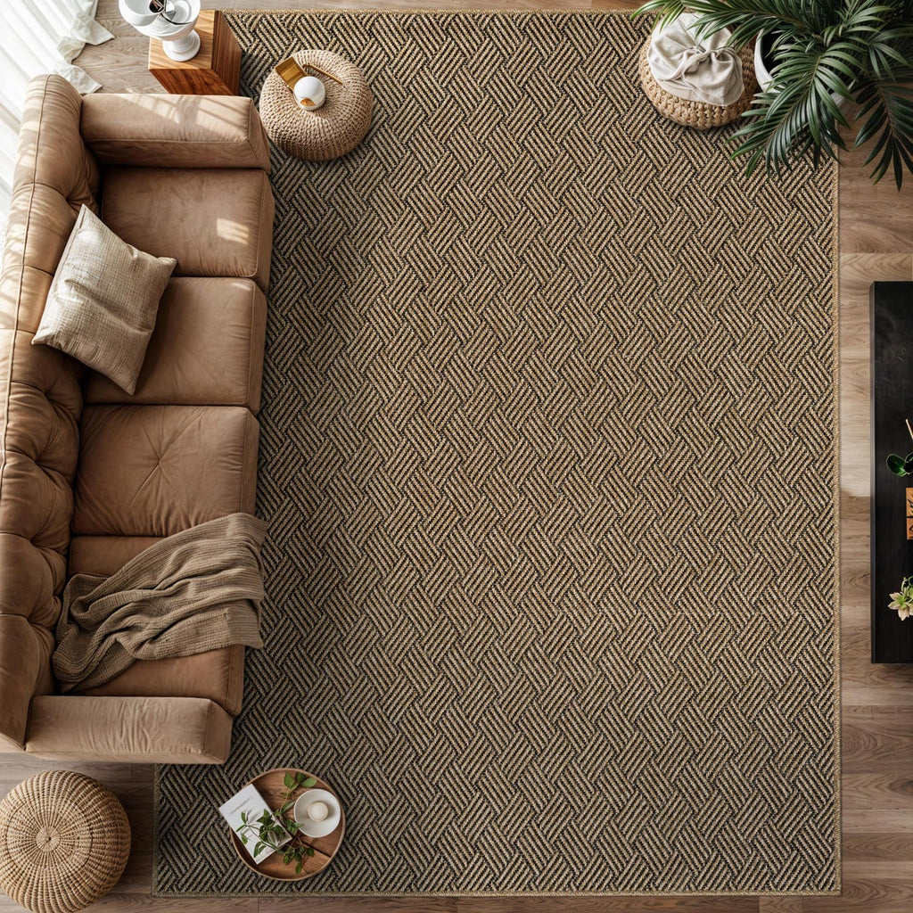 Easy Jute Rugs 9x12 Herringbone Natural Color Living Room Indoor Outdoor Area Rug for Patio and Kitchen Rug High Traffic Washable Easy to Clean Solid Boho Woven Design Carpet (9 x 12)