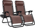 Best Choice Products Set of 2 Adjustable Steel Mesh Zero Gravity Lounge Chair Recliners w/Pillows and Cup Holder Trays - Brown