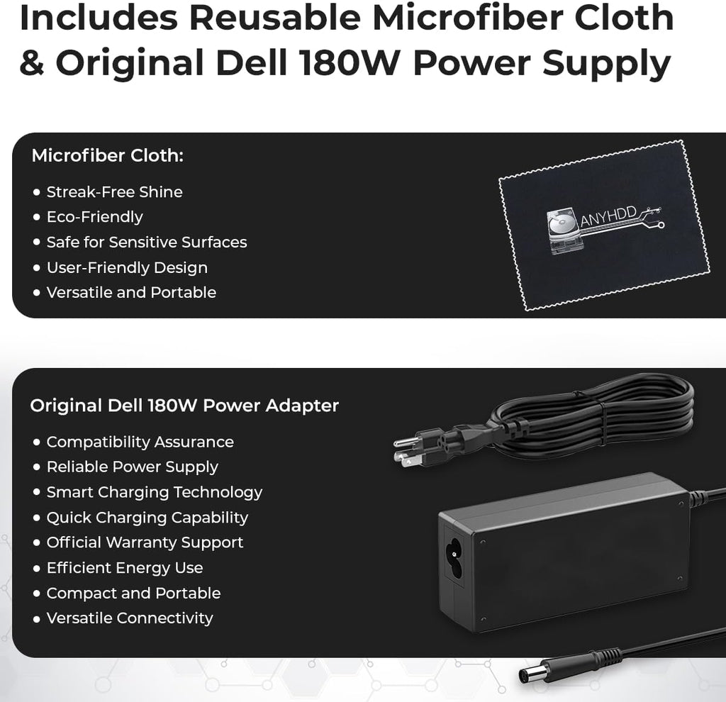 Dell WD19S Docking Station Dual Monitor Bundle - 180W  Supports 4K Display  Dell Dock with 180W Power Supply + Anyhdd 4K HDMI Cable + 4K DisplayPort Cable + USB-C Cable + Microfiber Cloth Included
