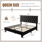 iPormis Upholstered Queen Size Bed Frame with Button Tufted Headboard, Linen Platform Bed with Thickened Support Legs, No Box Spring Needed/Noise-Free/Easy Assembly, Black
