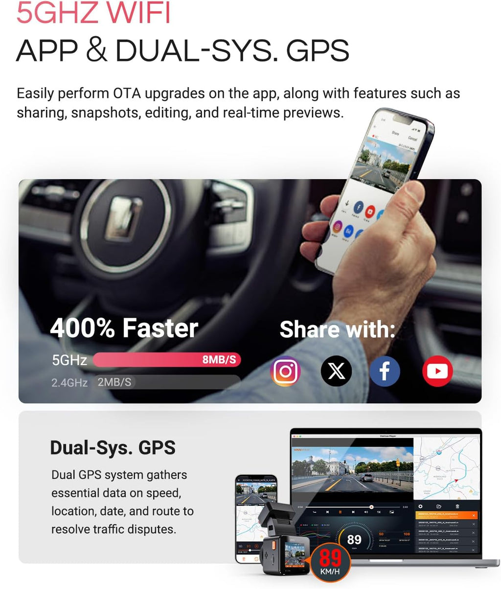 Vantrue E1 Pro 4K Mini Dash Cam Front  STARVIS 2 PlatePix HDR Night Vision Car Camera  Built-in 5G WiFi GPS  1.54'' IPS Screen  Voice Control  24/7 Buffered Parking Mode  Support 1TB Max