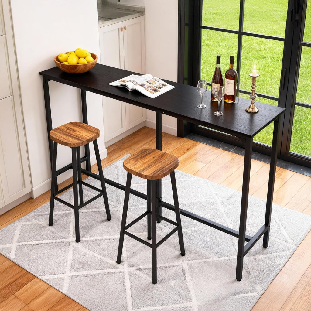 Karl home 71" Bar Table, Rectangular High Top Bar Counter Tables with Sturdy Metal Legs, Counter Height Bar Table for Small Space, Dining&Kitchen, Living Room, Easy Assembly, Black
