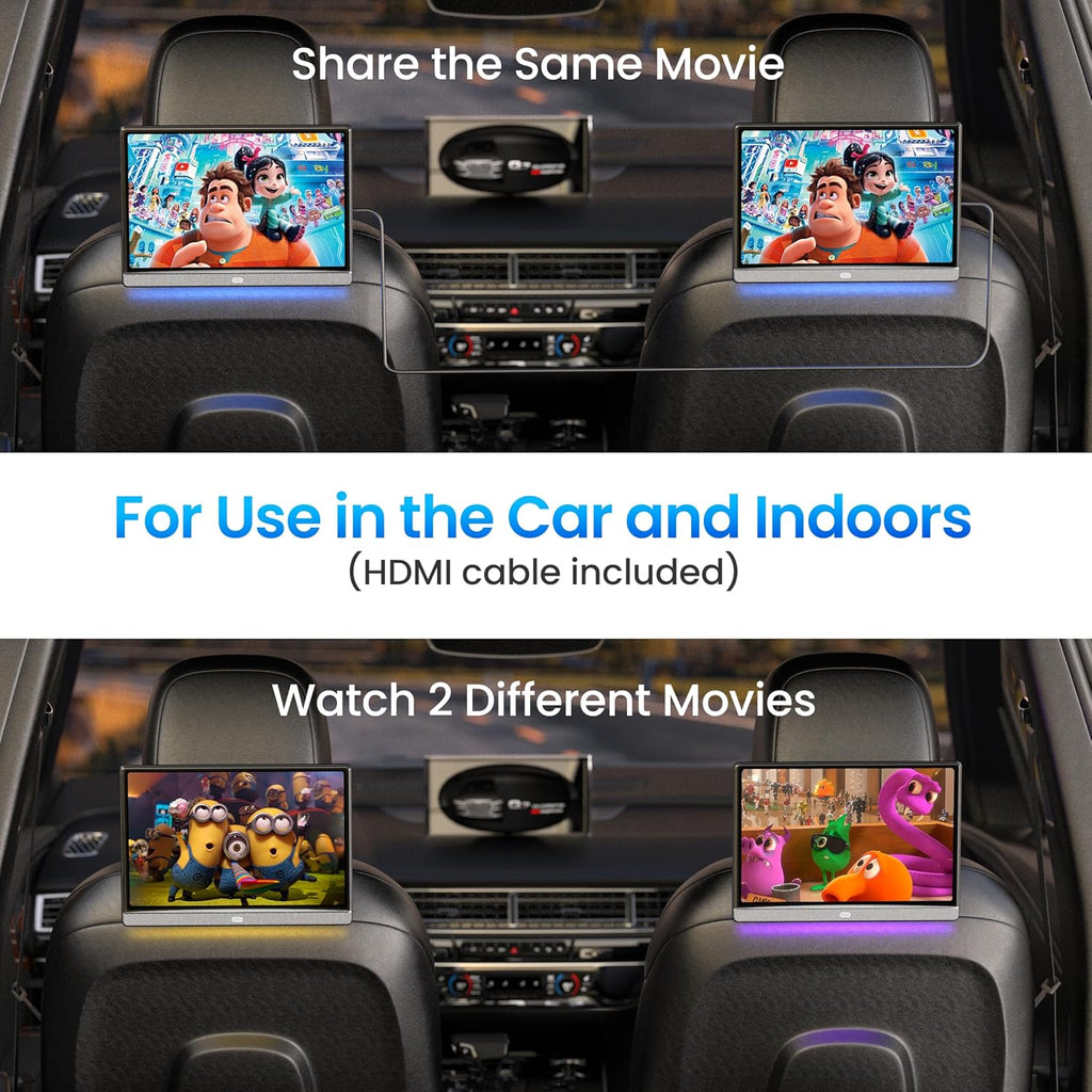 WONNIE 13.3 Inch Android Car TV with WiFi 5G - 4K Headrest Video Player for Back Seat  Portable TV Monitor Support Phone Link Bluetooth FM HDMI USB Airplay (3G Ram 32G ROM)