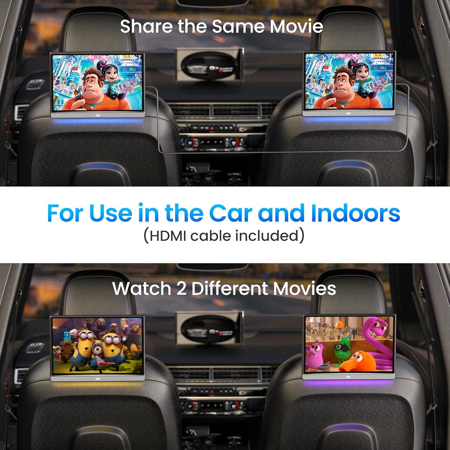 WONNIE 13.3 Inch Android Car TV with WiFi 5G - 4K Headrest Video Player for Back Seat  Portable TV Monitor Support Phone Link Bluetooth FM HDMI USB Airplay (3G Ram 32G ROM)