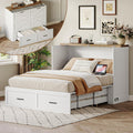CHUWELL Full Size Murphy Bed with Charging Station & Drawer, Farmhouse Full Size Mobile Cabinet Bed Frame, Murphy Chest Bed Cabinet for Bedroom, Guest Room