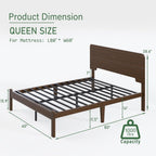 14in High Solid Bamboo Wood Platform Queen Size Bed Frame with Headboard, Reinforced Heavy Duty Metal Slats, Noise Free, No Box Spring Needed, Easy Assembly, Walnut