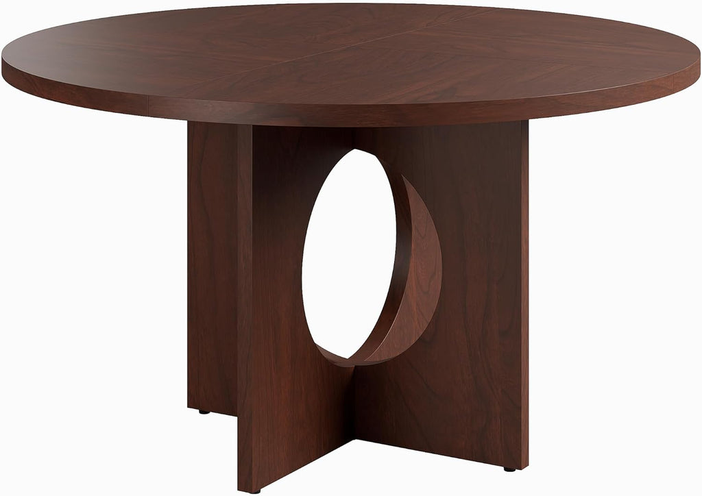 Garvee 47" Round Dining Table for 4-6 People - Circle Kitchen Dinner Table with Sturdy Pedestal Base, Space Saving Dinning Room Furniture for Living Room, Kitchen, Apartment, Walnut