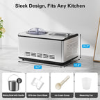 Ice Cream Maker with Upgraded Compressor, 40% Faster Freezing, No Pre-Freezing Needed, LED Display, 2.1 Qt Capacity, Easy Operation for Ice Cream & Yogurt, Stainless Steel