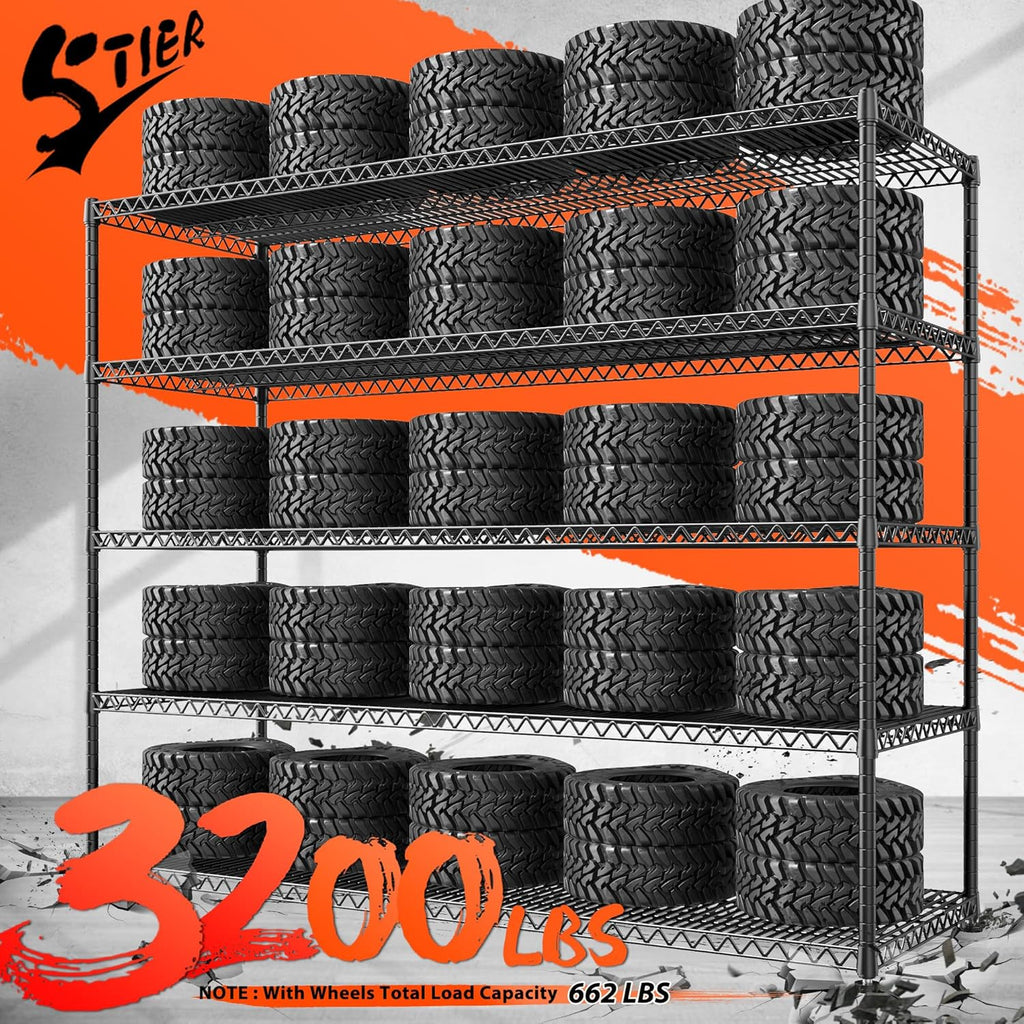 3200LBS Storage Shelves Wire Shelving with Wheels,Adjustable Garage Shelving Heavy Duty Steel Metal Shelving Unit Shelf Rack for Warehouses,Garage,Kitchen,School,Commercial,73" H X 60”W X 18" D