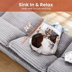 KKL 150" U Shaped Sectional Modular Boneless Sofa, 6 Seater Cloud Couch with Ottoman, Corduroy Sectional Couches for Living Room Bedroom, Grey
