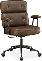 OLIXIS Ergonomic Home Office Desk Chair, PU Leather Computer Chair with Lumbar Support Adjustable Height Rolling Swivel Executive Task Armrests Chair, Modern Brown