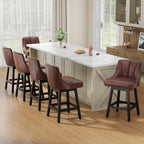 Swivel Bar Stools with Backs, 26" Counter Height Bar Stools Set of 4, Modern Leather Extra Upholstered Counter Barstools with Square Solid Wood Legs for Kitchen Island, Dining Room, Brown