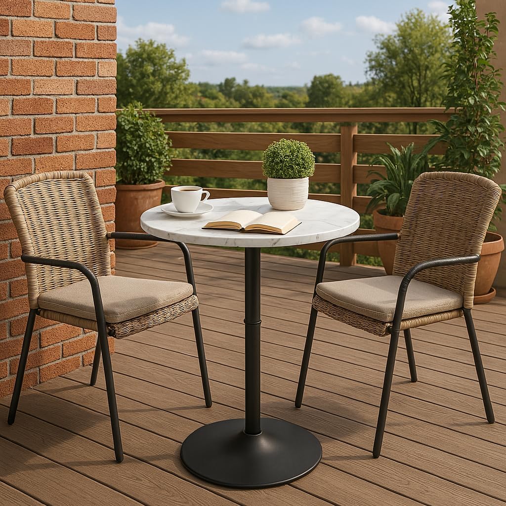 Magshion 23.5'' Round Adjustable Height Wood Bar Pub Table Adjustable Range 27.5"-36" Living Room Dining Room Bar Cocktail Table (Marble White)