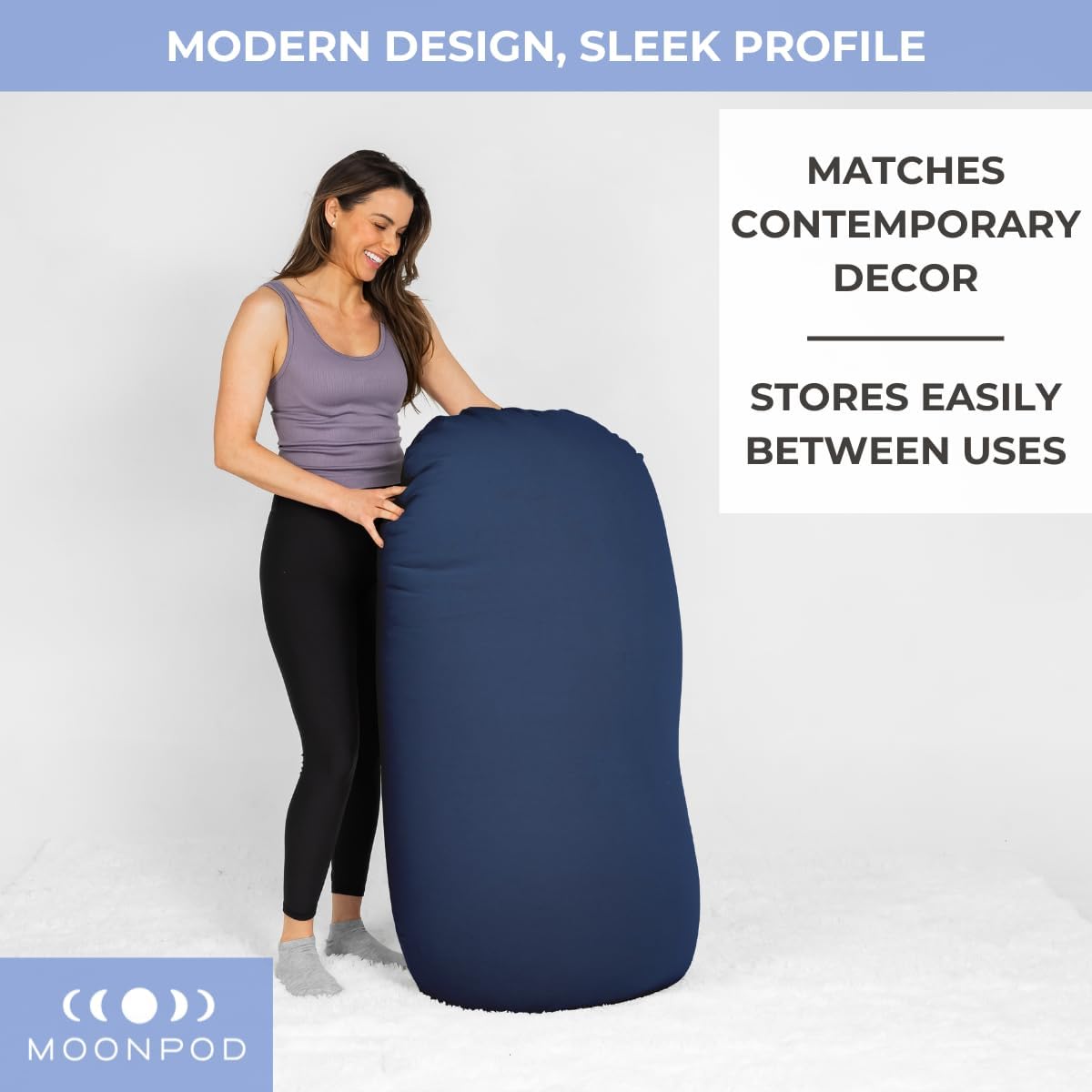 The Moon Pod Bean Bag Chair - Large, Modern Beanbag for Adults, Kids and Teens. Washable Stretch Cover Filled with Thousands of High Density Micro-Beads (Light Gray).