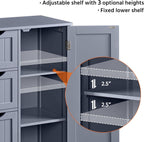 Yaheetech Large Bathroom Storage Cabinet, Freestanding Floor Cabinet with 4 Dawers and 1 Door, Adjustable Shelf, Bathroom Storage Organizer with 3 Shelves, for Living Room Kitchen Hallway, Gray