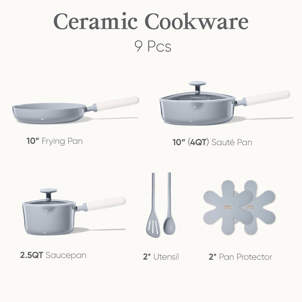CAROTE Ceramic Cookware Set Nonstick, 9pcs Pots and Pans Set Non stick, Non-Toxic & PFAS-Free,Dishwasher, RV/Camping Cookware Set,Sauce Pan with Lid, Blue