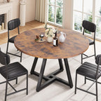Jocoevol Round Kitchen Dining Room Table Circle Dining Dinner Table with Pedestal Metal Frame, Space Saving Wood Industrial Furniture for Small Space (Rustic Brown, 47IN)