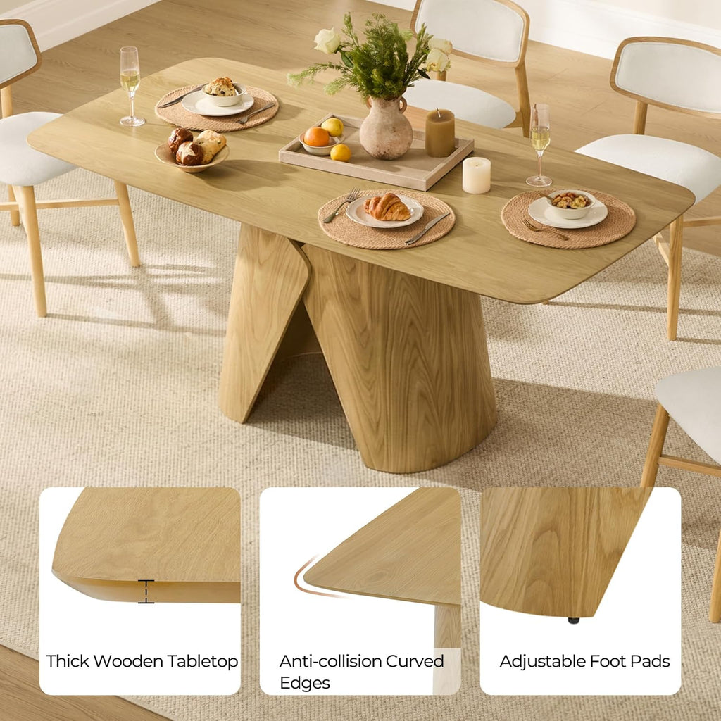 CHITA 71" Modern Dining Table for 6-8, Rectangle Dining Table with Bentwood Legs, Wood Dinner Table for Kitchen & Dining Room, Oak Venner