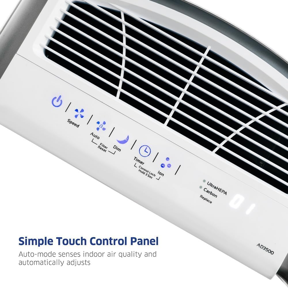 AIRDOCTOR AD3500 Air Purifier for Home and Large Rooms Up to 1260 sq. ft. 2x/hour | UltraHEPA, Carbon, VOC Filters and Air Quality Sensor. Captures Particles 100x Smaller Than HEPA