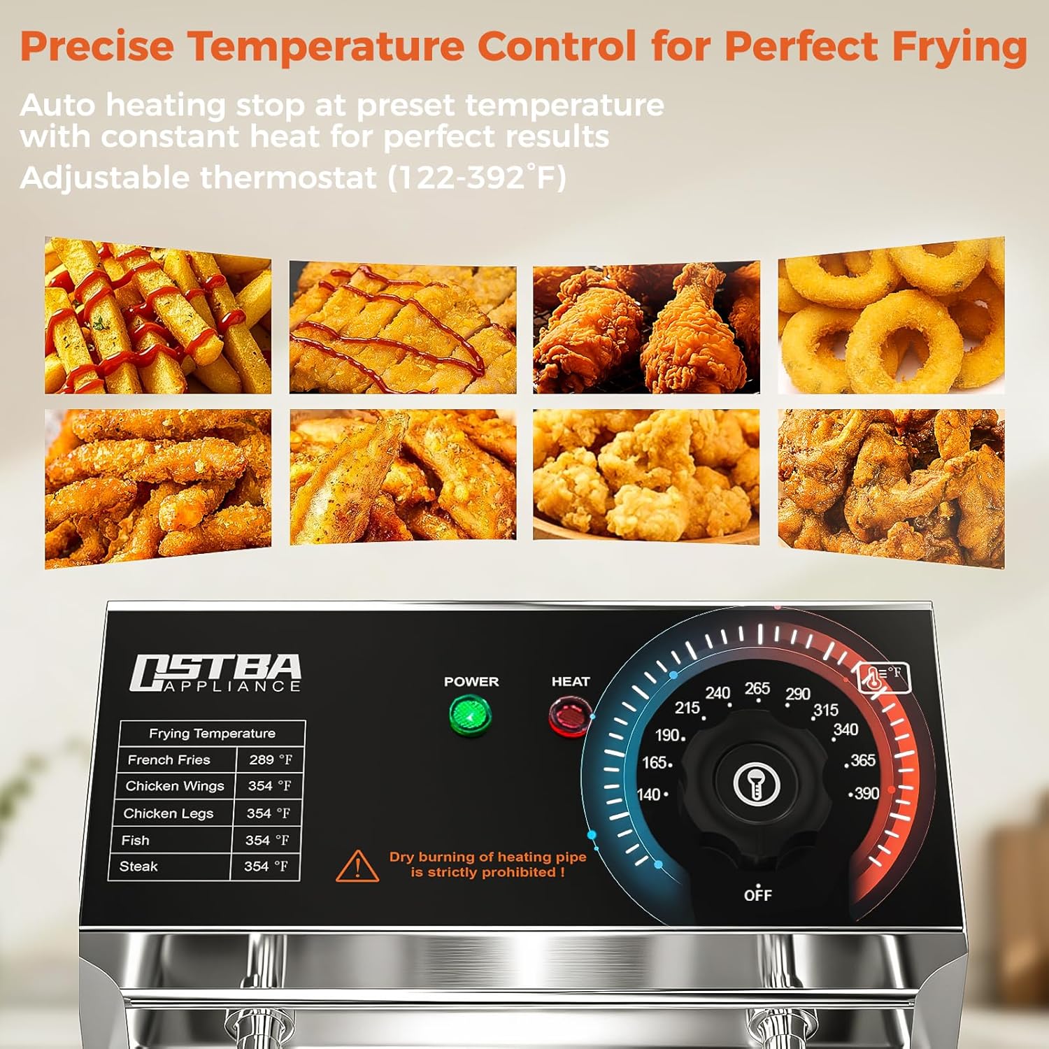 OSTBA Electric Deep Fryer with Basket, 10.36QT Countertop Fryer, 1600W Stainless Steel Commercial Deep Fryer with Adjustable Temperature 140–390℉, Removable Basket & Oil Tank