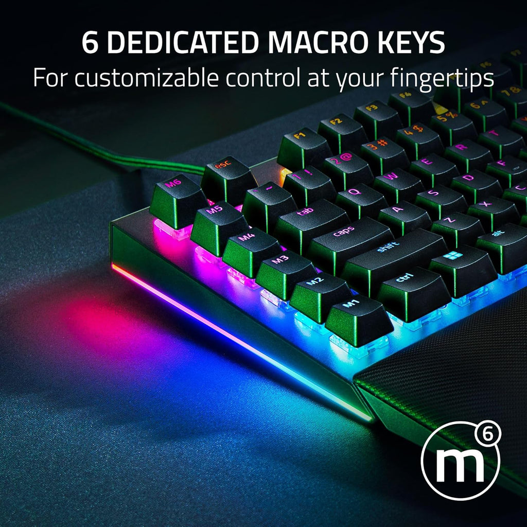 Razer BlackWidow V4 Mechanical Gaming Keyboard: Yellow Switches Linear & Silent - Chroma RGB - 6 Macro Keys - Magnetic Wrist Rest - Doubleshot ABS Keycaps - Roller & Media Keys - Snap Tap