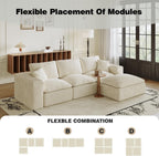 108" Plush Corduroy L Shaped Sectional Cloud Sofa Couch with Ottoman, Soft Deep Seat Modular Sectional Couches for Living Room,No Assembly. Beige