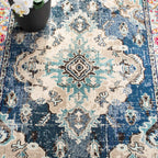 SAFAVIEH Monaco Collection Area Rug - 12' Square, Navy & Light Blue, Non-Shedding & Easy to Clean, Distressed Medallion Design, Ideal for Living Room, Bedroom, Dining Space (MNC243N)