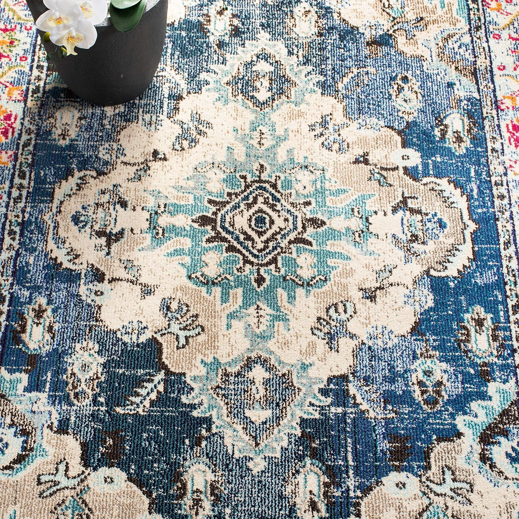 SAFAVIEH Monaco Collection Area Rug - 12' Square, Navy & Light Blue, Non-Shedding & Easy to Clean, Distressed Medallion Design, Ideal for Living Room, Bedroom, Dining Space (MNC243N)