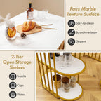 Giantex 3-Piece Dining Table Set for 2, Rectangular Kitchen Table with 2 Stools, 2-Tier Storage Shelf, Upholstered Seat, Faux Marble Top, Metal Frame, Dinette Desk, Breakfast Desk for Small Space
