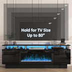 PUKAMI 70" Fireplace TV Stand, LED Light Entertainment Center with 36" Electric Fireplace, 2 Tier Modern Wood Media TV Console with Highlight Storage Cabinet for Living Room, Black