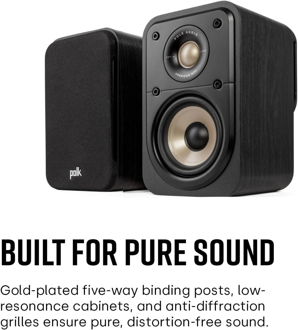 Polk Signature Elite ES10 Surround Sound Speakers - Hi-Res Audio Certified  Dolby Atmos & DTS:X Compatible  1" Tweeter & 4" Woofer  Power Port Technology for Bass (Pair  Stunning Black)