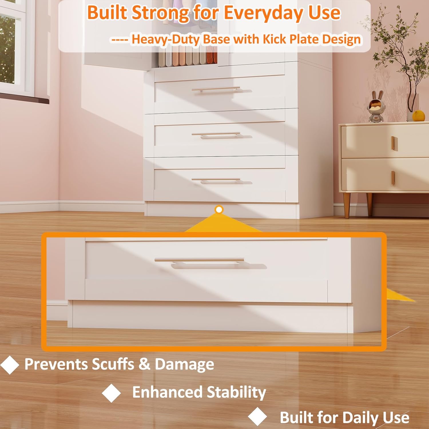 Armoire Wardrobe Closet with 3 Deep Drawers and Doors 71" Clothing Storage Cabinet with Hanging Rod Wooden Wardrobe Cabinet for Bedroom, Large Capacity Storage White