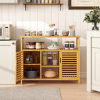 Giantex Bamboo Bathroom Storage Cabinet, 2-Door Storage Organizer with Shelves, Freestanding Floor Cabinet, Slatted Bamboo Home Furniture for Living Room Entryway Kitchen Dining Room, Natural