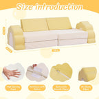 LOAOL Kids Couch 10PCS, Modular Kids Play Couch, Multifunctional Foam Toddler Sofa, Imaginative Convertible Play Sofa for Playroom(Medium Size, Yellow+Beige)