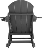 KINGYES Adirondack Rocking Chair with Retractable Ottoman and Cup Holders, HDPE Adirondack Rocker Patio Rocking Chair for Porch, Patio, Balcony, Leaden Grey