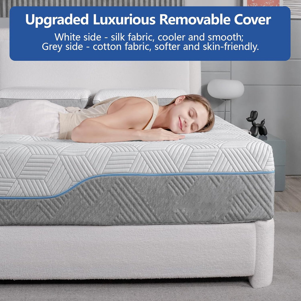 Extra Firm Mattress Queen 14 Inch, Green Tea/Gel Memory Foam Mattress with Fiberglass-Free Cover,Two Side White Medium Firm/Extra Firm High-Density-Mattress for Back Pain,CertiPUR-US,in USA, 80"x 60"