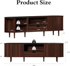 DHH 71" Fluted TV Stand with Power Outlet for TVs up to 80", TV Console with Adjustable Shelves and Sliding Door,Mid Century Modern Entertainment Center for Living Room,Bedroom (Walnut, 71Inch)