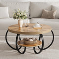 GarveeHome Round Coffee Table 30 in Center Table, 2-Tier Coffee Table Industrial Accent Tables with Adjustable Feet, Living Room Tables with Storage Shelf and Designed Wood Grain, Easy Assemble