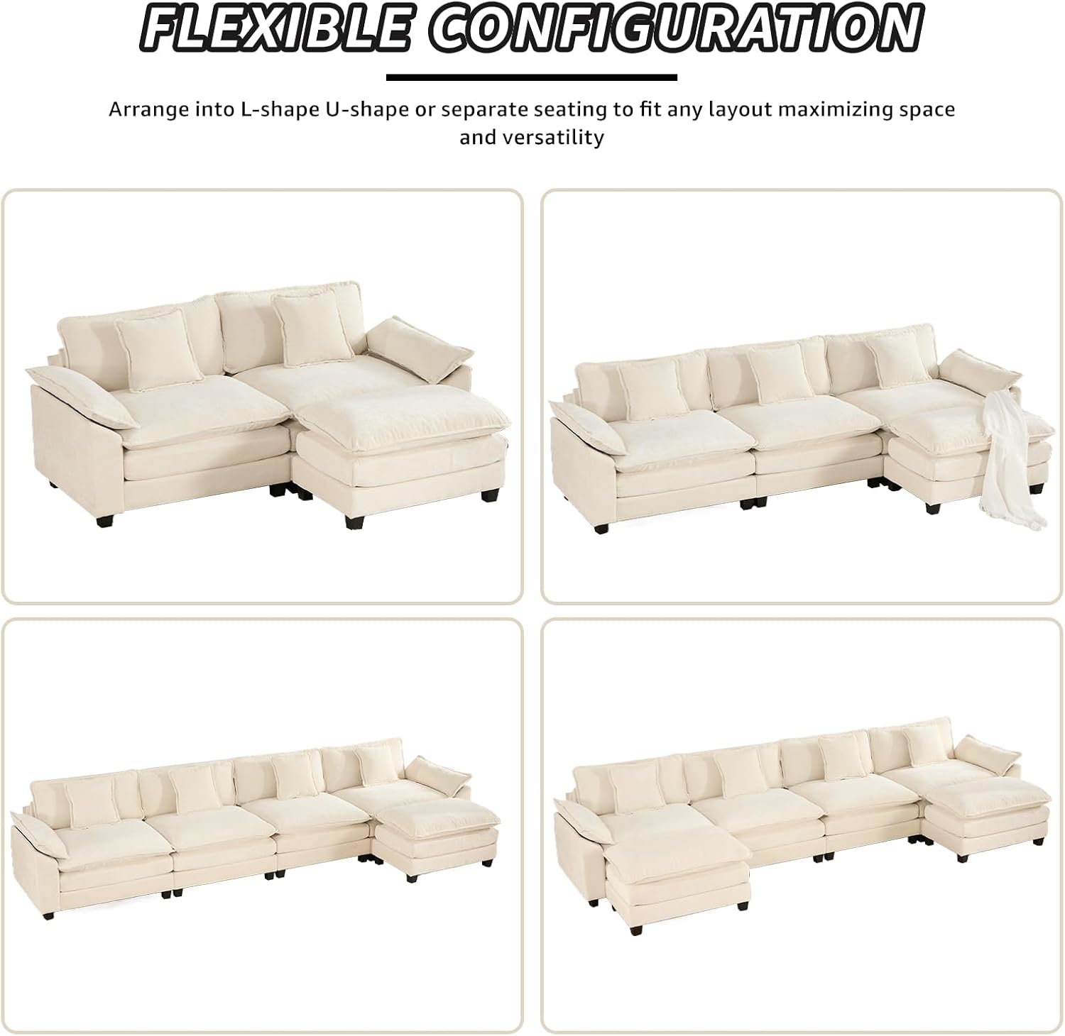 81.9" Modern Love Seat Sectional Couches for Living Room, Beige Chenille Comfy Cloud Sectional Couch, Modular Loveseat Sofa Set for Living Room, Sofas para Sala, Cozy Couches (Beige, 2+0 Set)