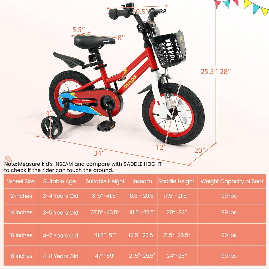 BABY JOY Kids Bike, 12 14 16 18 Inch Boys Girls Bike for 3-8 Years w/Training Wheels, 20 Inch Children Bicycle for 8+ Teens w/Kickstand, Handbrake, Coaster Brake & Removable Basket, Sporty Bicycle