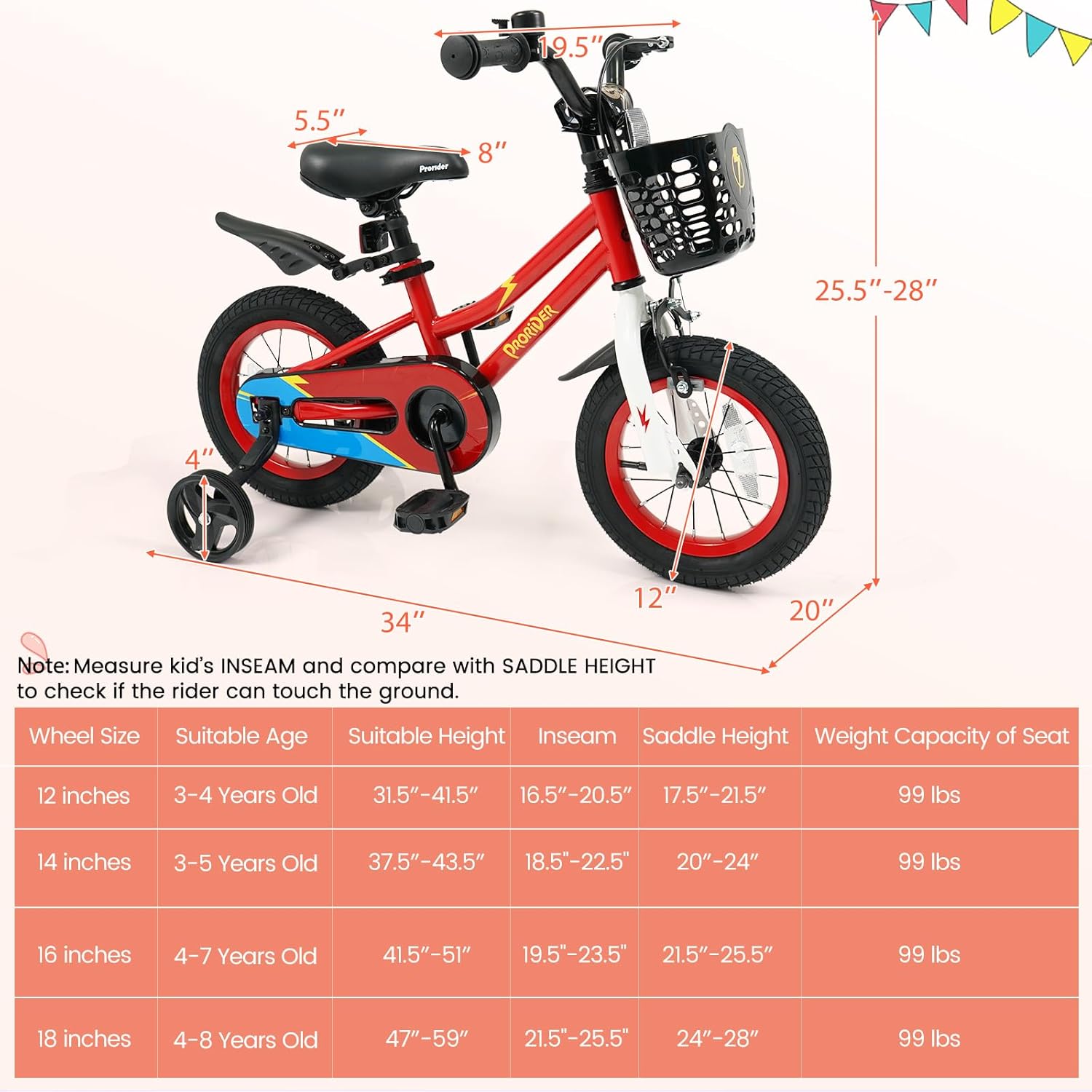 BABY JOY Kids Bike, 12 14 16 18 Inch Boys Girls Bike for 3-8 Years w/Training Wheels, 20 Inch Children Bicycle for 8+ Teens w/Kickstand, Handbrake, Coaster Brake & Removable Basket, Sporty Bicycle