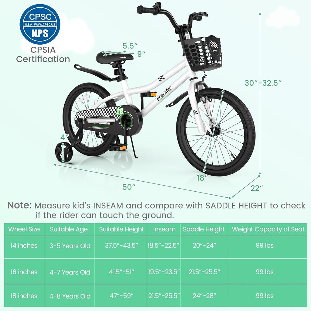 BABY JOY Kids Bike, 12 14 16 18 Inch Boys Girls Bike for 3-8 Years w/Training Wheels, 20 Inch Children Bicycle for 8+ Teens w/Kickstand, Handbrake, Coaster Brake & Removable Basket, Sporty Bicycle