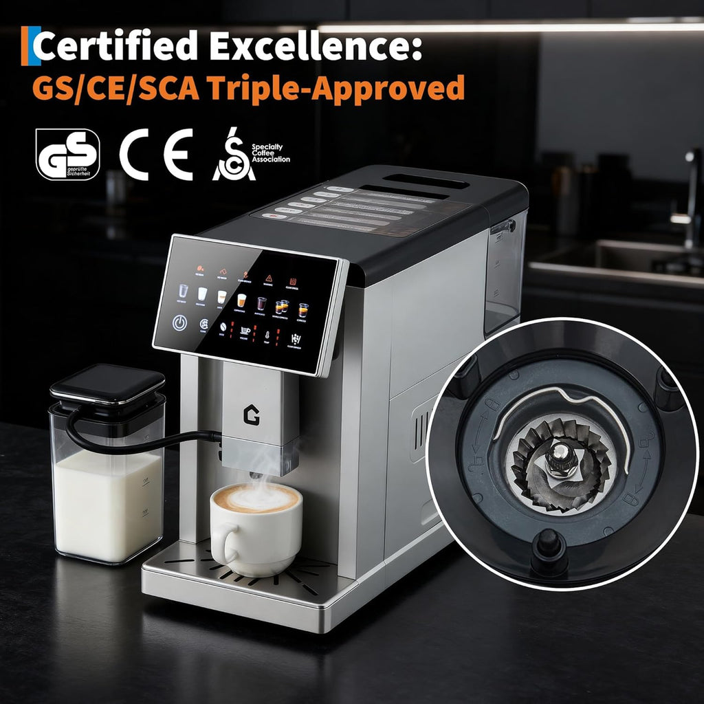 3rd-Gen Espresso Coffee Maker with Milk Frother - Removable Brewer & Grinder, Adjustable Coarseness/Flavor, 3-Level Coffee/Milk Volume, Detachable Milk Tank - Sleek Silve Spray Paint for Home Baristas