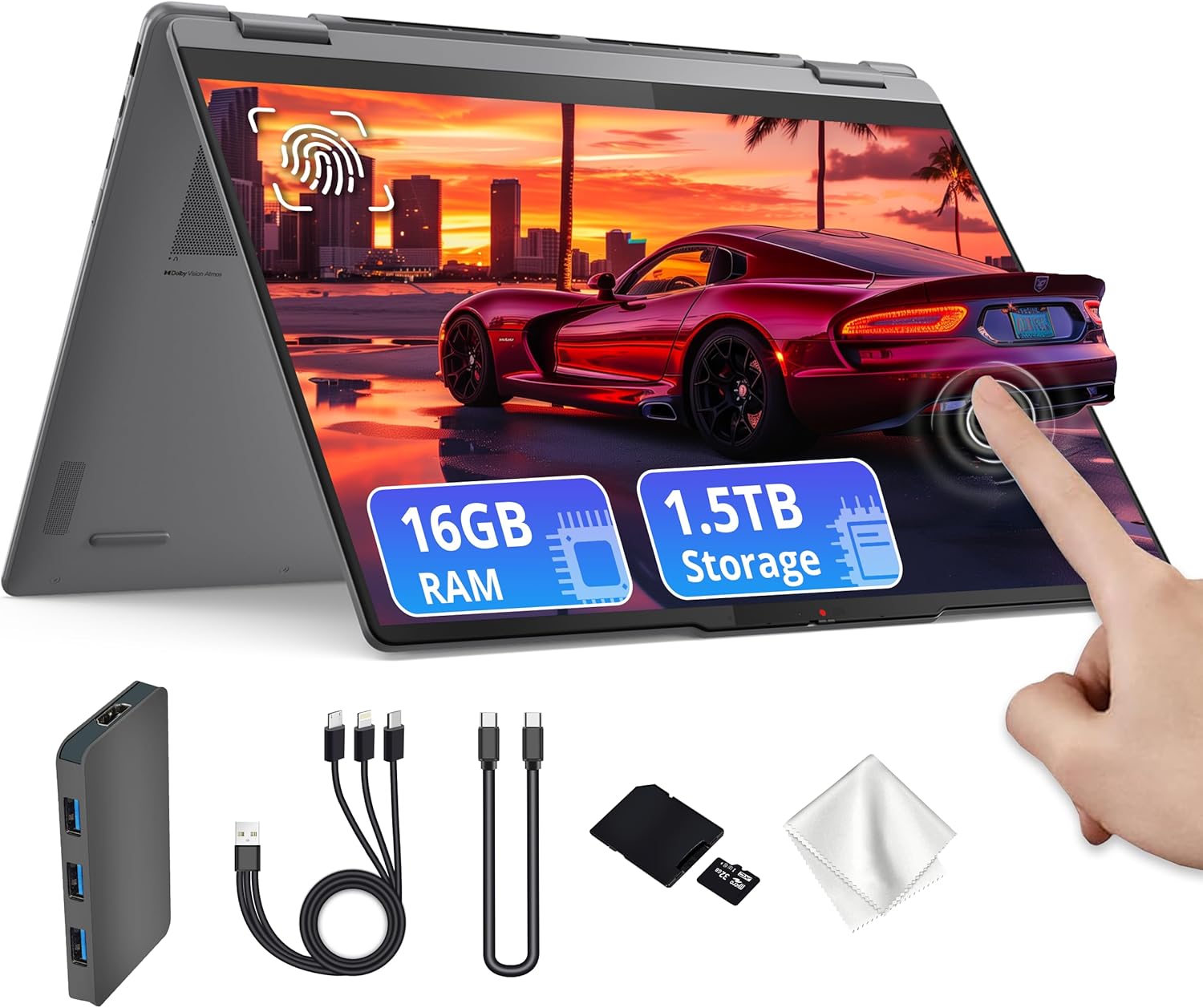 Lenovo Yoga 7i 2-in-1 16" 2K Touchscreen Laptop  Intel Ultra 5 226V  16GB LPDDR5X  1.5TB Storage(512GB SSD & 1TB Docking Station)  Intel Arc Graphics  Backlit Keyboard  Fingerprint  Win 11  Gray
