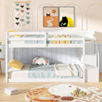 Giantex Twin Over Twin Bunk Bed with Stairs, Solid Wood Floor Bunk Bed with Storage Staircase & Full-Length Guardrails, Low Bunk Bed with for Kids, Teens, Adults, Dorm, Small Space, White