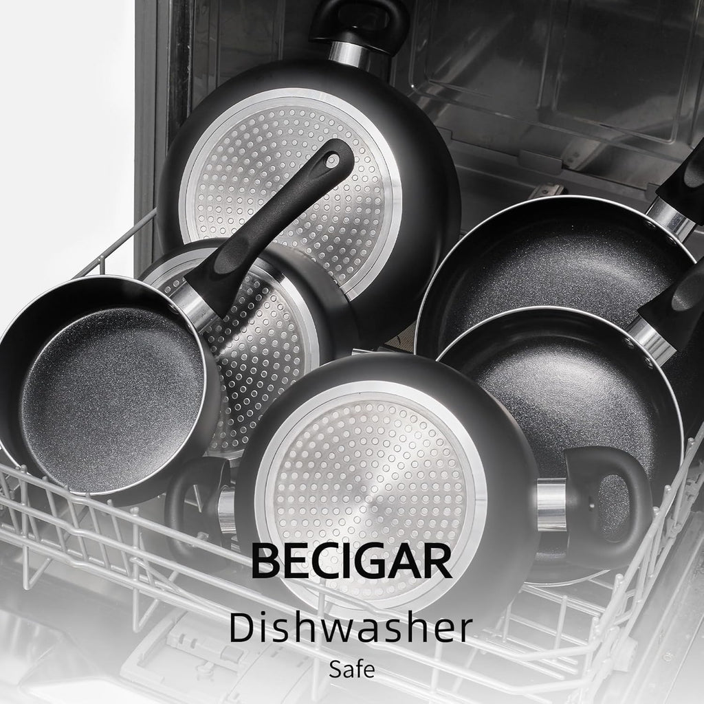 BECIGAR 8pcs Black Ceramic Pots and Pans Set, Cooking Pan Set,Cooking Pot Set Ceramic Pan Set, Nonstick Cookware Set, Induction Safe Kitchen Cooking Set with Frying Pans, Saucepans, shovel and Ladle